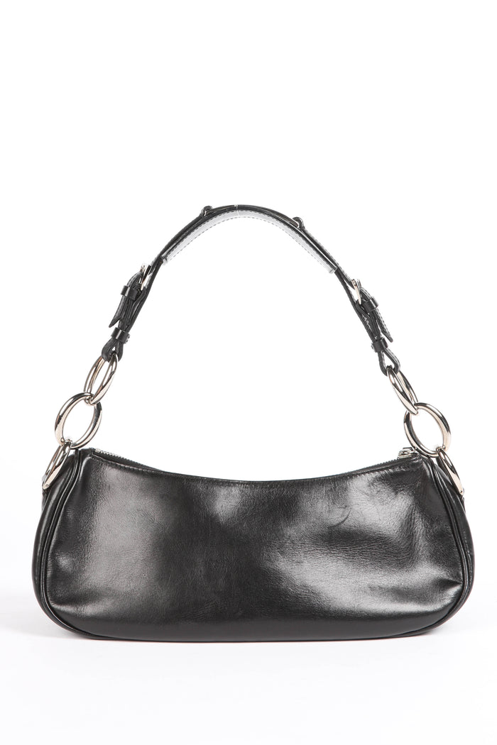 2000s Christian Dior Black Leather Diva Shoulder Bag