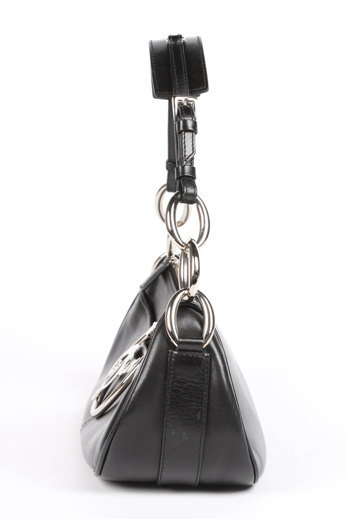 2000s Christian Dior Black Leather Diva Shoulder Bag