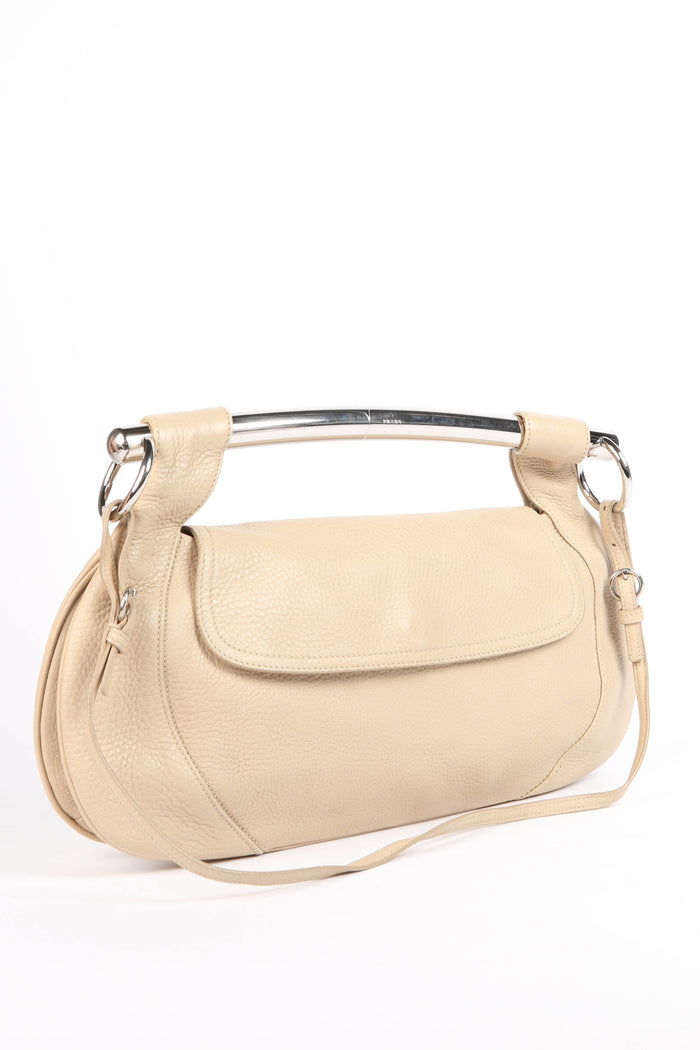 Vintage Prada Beige Leather Vitello Daino Bar Bag