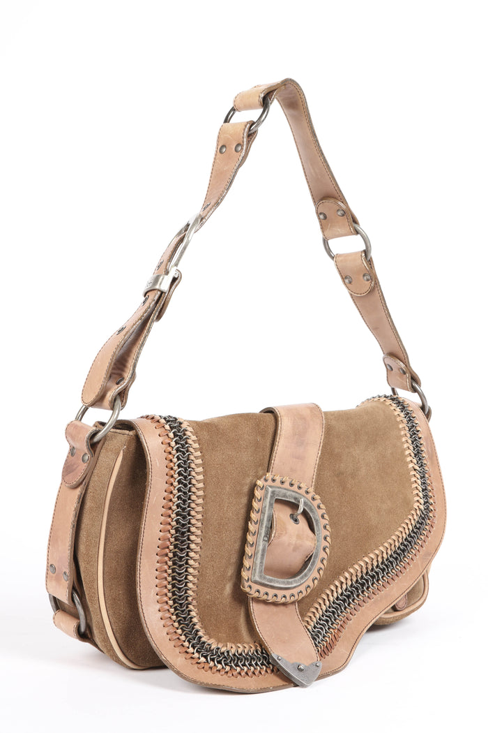 RARE Christian Dior Beige Suede Gaucho Crossbody Bag