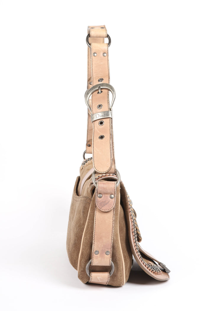 RARE Christian Dior Beige Suede Gaucho Crossbody Bag