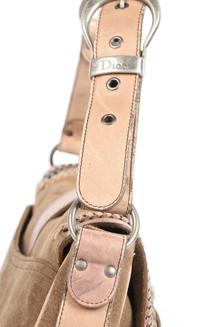 RARE Christian Dior Beige Suede Gaucho Crossbody Bag