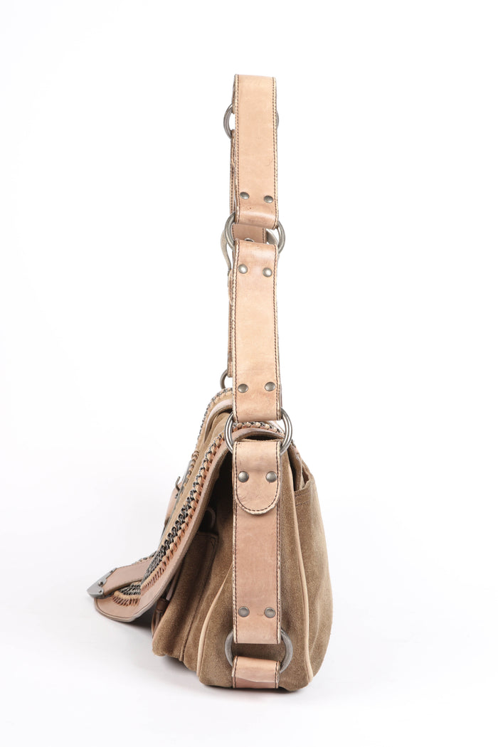 RARE Christian Dior Beige Suede Gaucho Crossbody Bag
