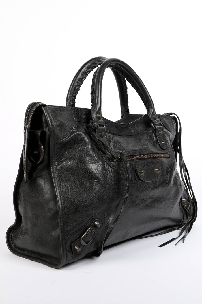 2000s Balenciaga Black Leather City Bag
