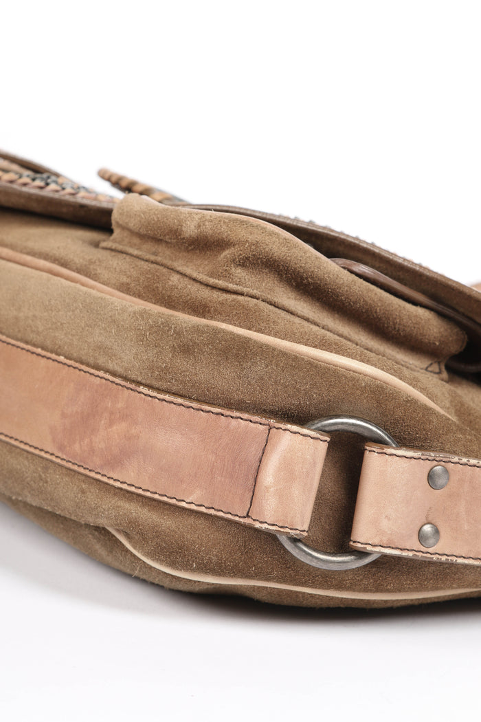 RARE Christian Dior Beige Suede Gaucho Crossbody Bag