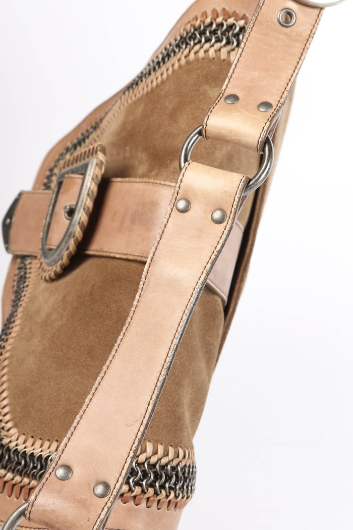 RARE Christian Dior Beige Suede Gaucho Crossbody Bag