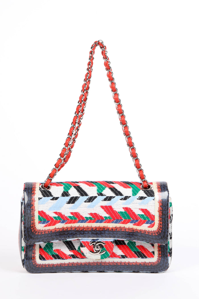 2016 Chanel Airport Collection Multicoloured PVC Tweed Double Flap Shoulder Bag
