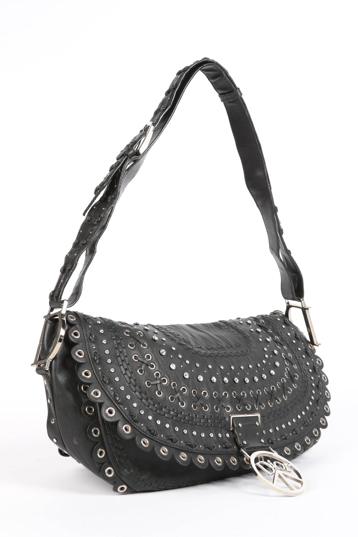 Vintage Christian Dior Black Leather Peace and Love Shoulder Bag