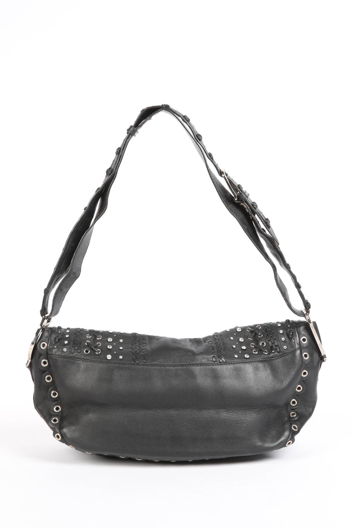 Vintage Christian Dior Black Leather Peace and Love Shoulder Bag