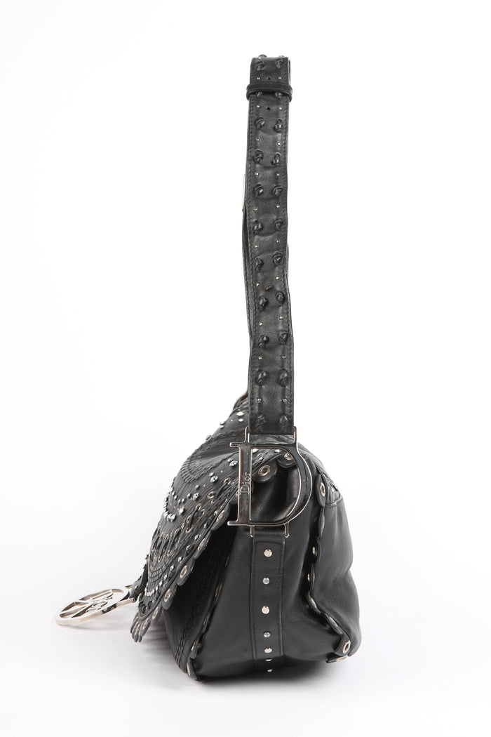 Vintage Christian Dior Black Leather Peace and Love Shoulder Bag