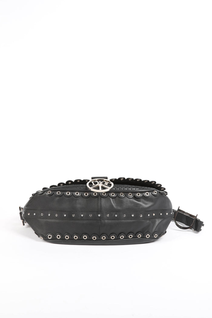 Vintage Christian Dior Black Leather Peace and Love Shoulder Bag