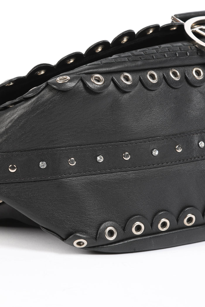 Vintage Christian Dior Black Leather Peace and Love Shoulder Bag