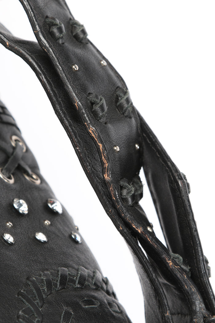 Vintage Christian Dior Black Leather Peace and Love Shoulder Bag
