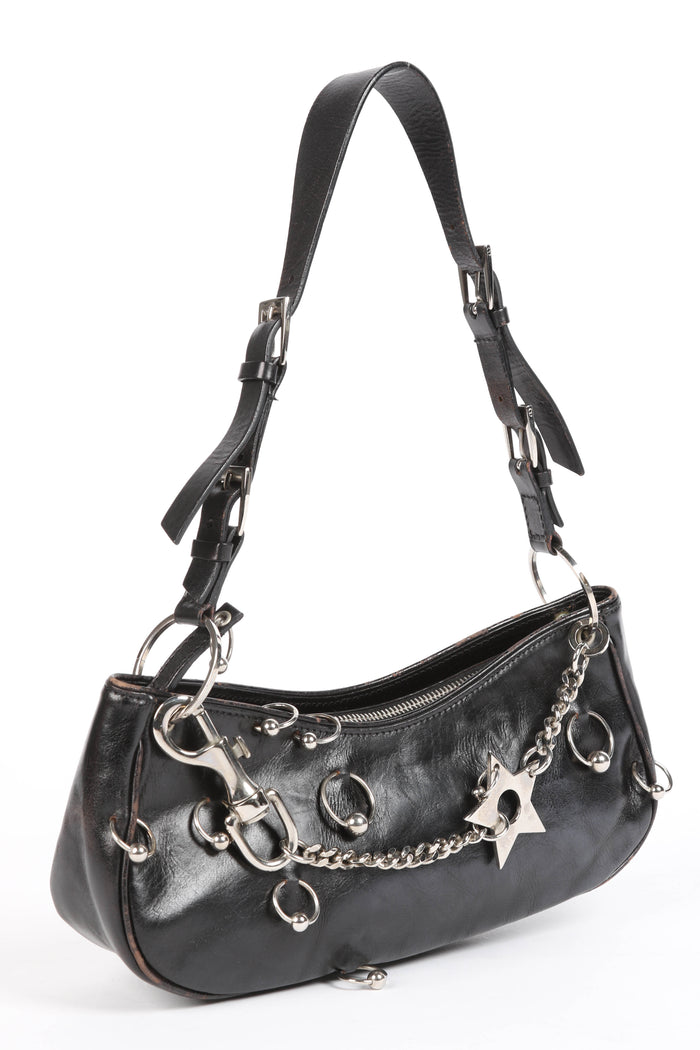 RARE Christin Dior Black Leather Hardcore Piercing Shoulder Bag