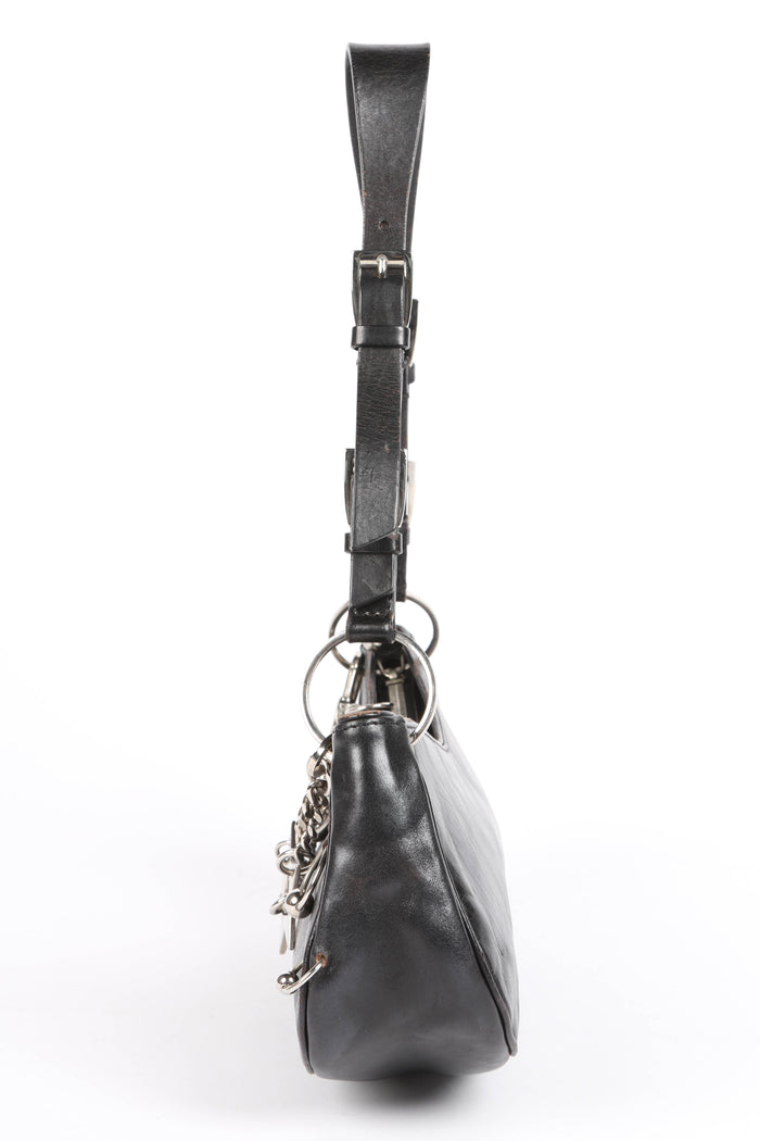 RARE Christin Dior Black Leather Hardcore Piercing Shoulder Bag