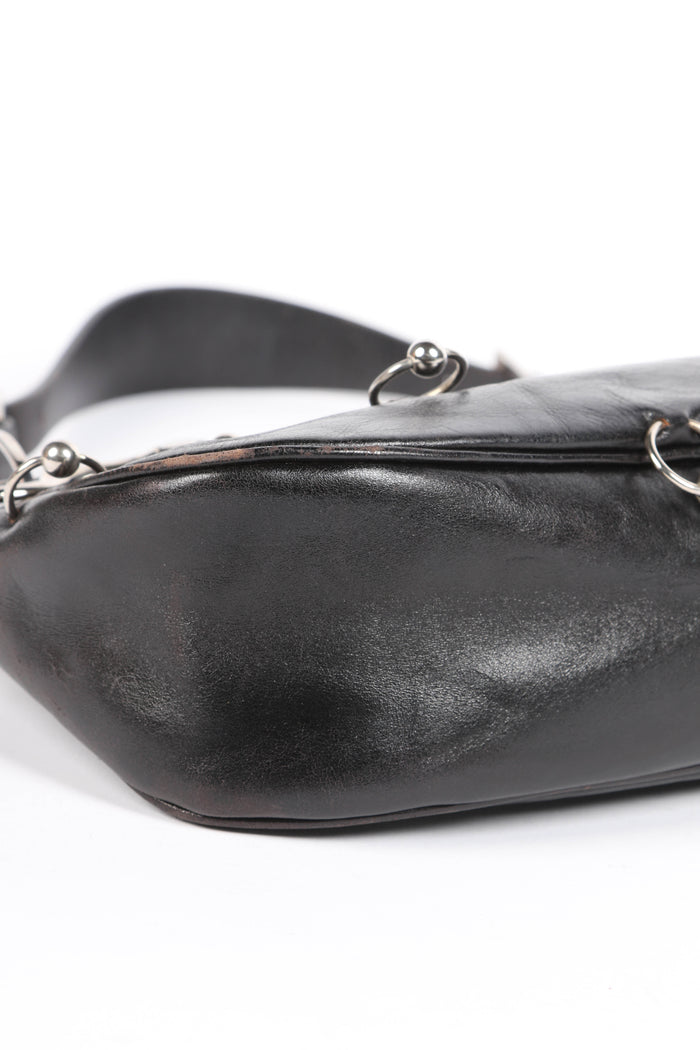 RARE Christin Dior Black Leather Hardcore Piercing Shoulder Bag