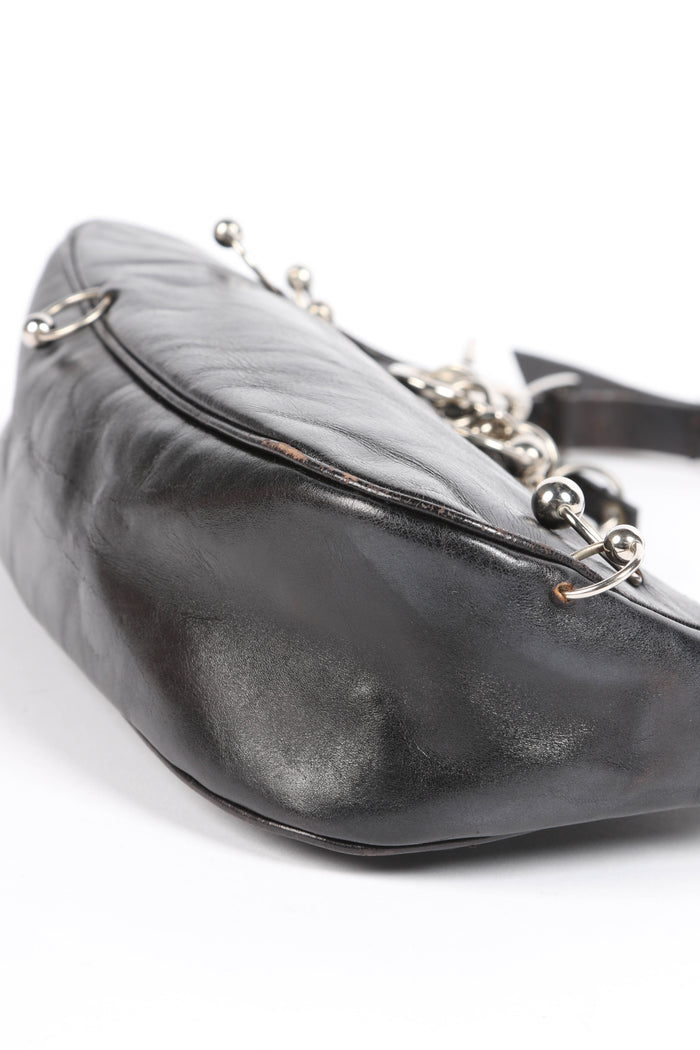 RARE Christin Dior Black Leather Hardcore Piercing Shoulder Bag