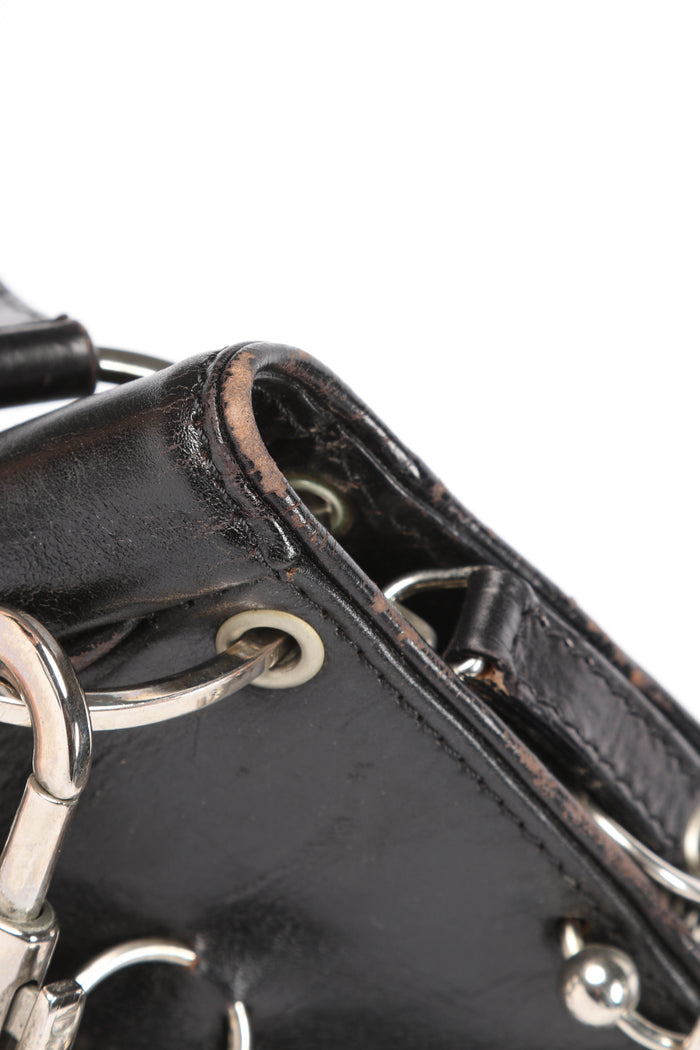 RARE Christin Dior Black Leather Hardcore Piercing Shoulder Bag
