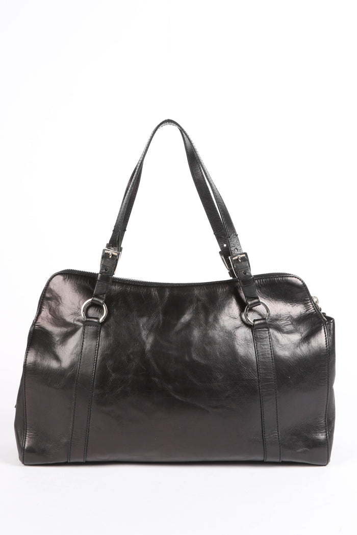 RARE Christin Dior Black Leather Hardcore Piercing Large Shoulder Bag