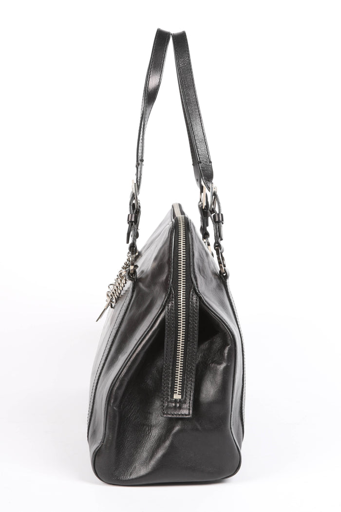 RARE Christin Dior Black Leather Hardcore Piercing Large Shoulder Bag