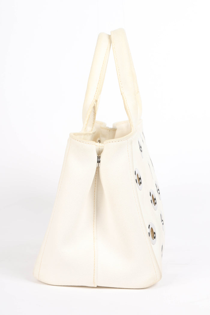 Vintage Prada White Grommet Small Canapa Tote