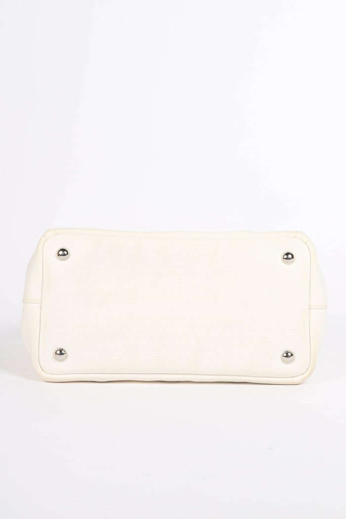 Vintage Prada White Grommet Small Canapa Tote