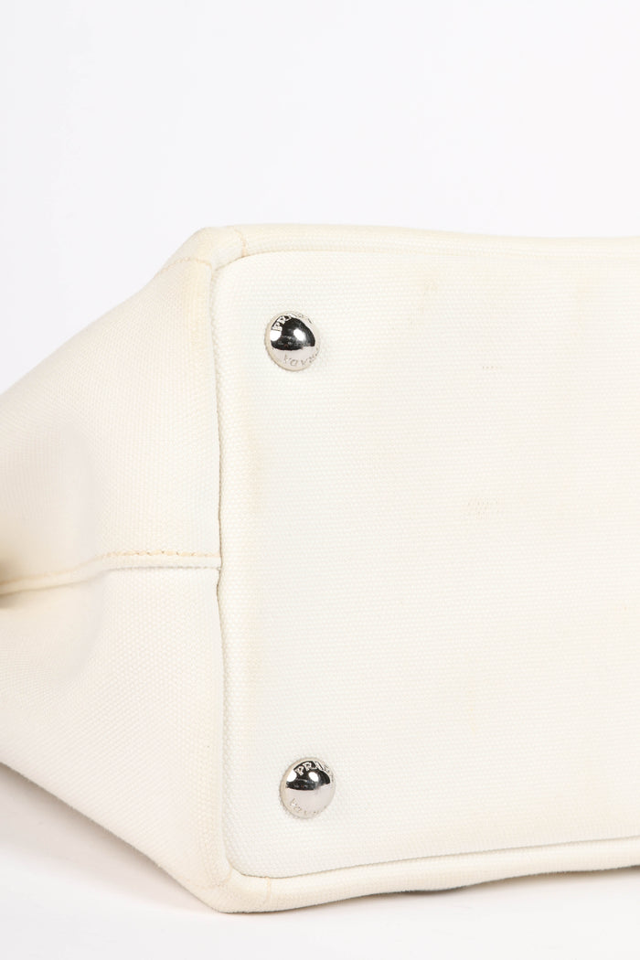 Vintage Prada White Grommet Small Canapa Tote