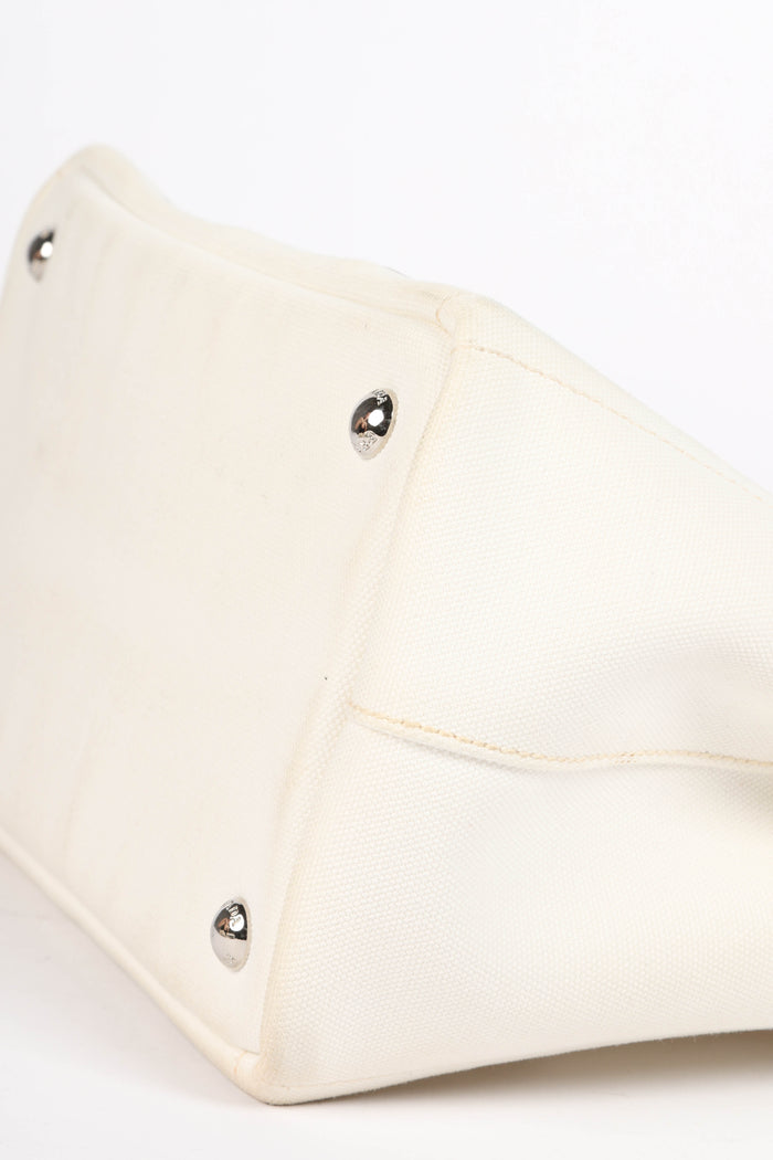 Vintage Prada White Grommet Small Canapa Tote