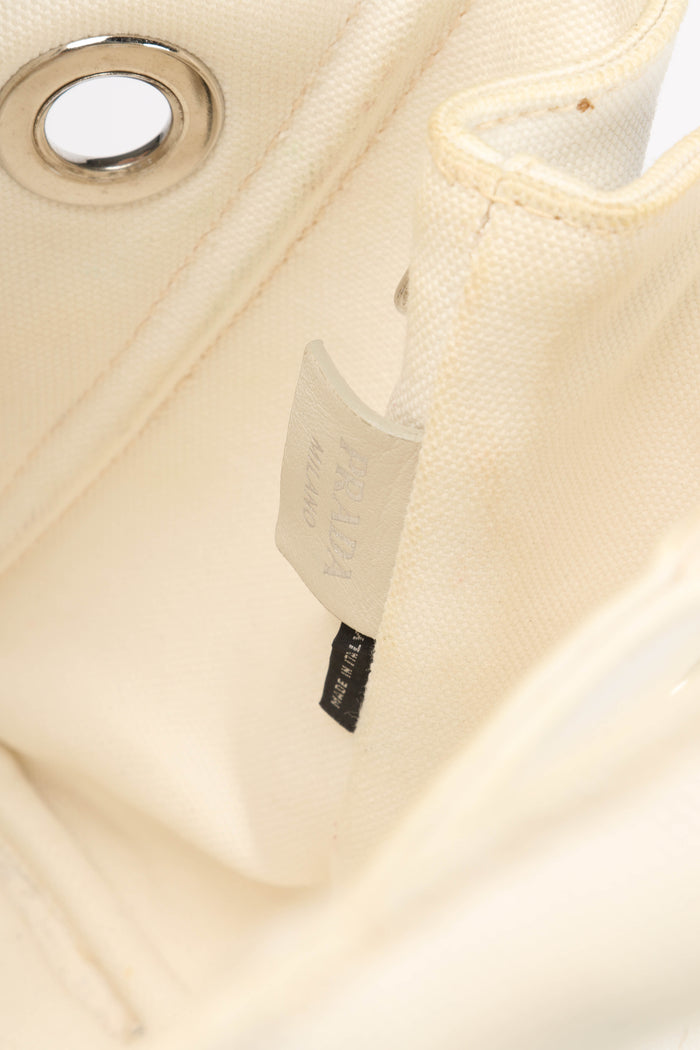 Vintage Prada White Grommet Small Canapa Tote