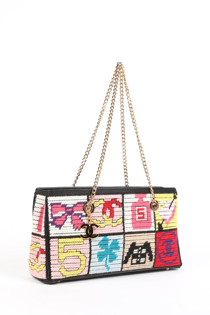 2000s Chanel Embroidered Multicolour Icon Shoulder Bag