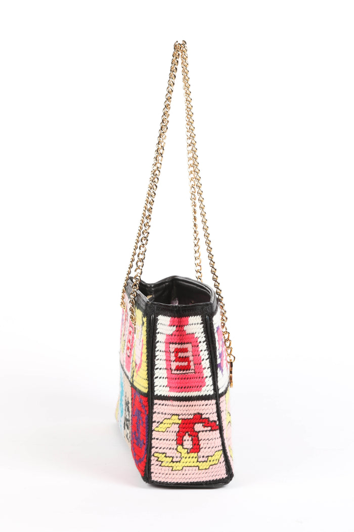2000s Chanel Embroidered Multicolour Icon Shoulder Bag