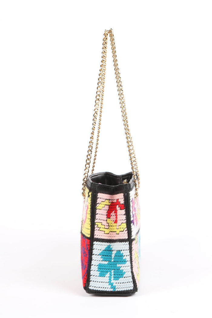 2000s Chanel Embroidered Multicolour Icon Shoulder Bag