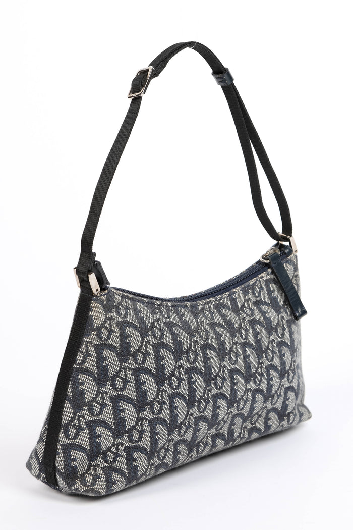 2000s Christian Dior Blue Trotter Monogram Shoulder Bag