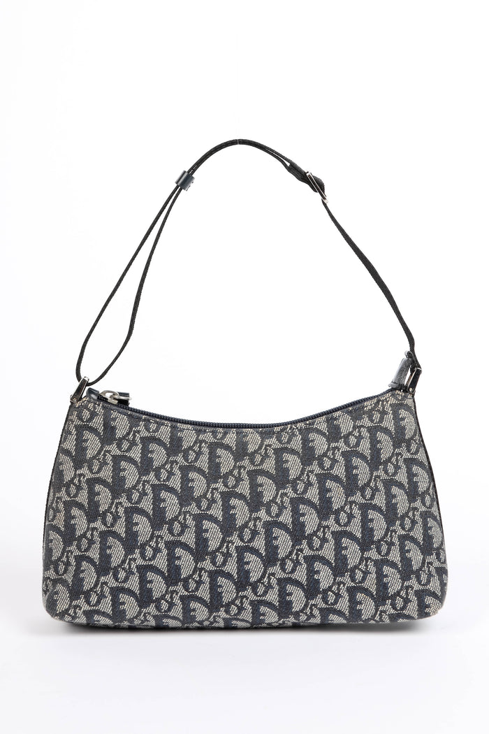 2000s Christian Dior Blue Trotter Monogram Shoulder Bag