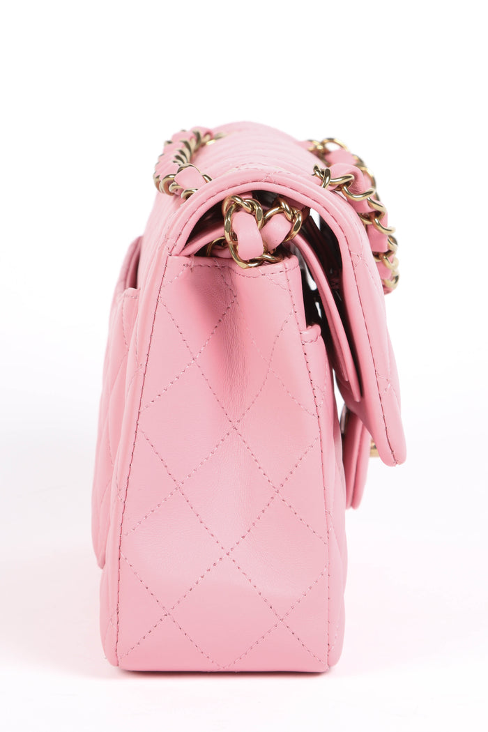 RARE 2020s Chanel Pink Lambskin Leather Small Classic Double Flap Bag