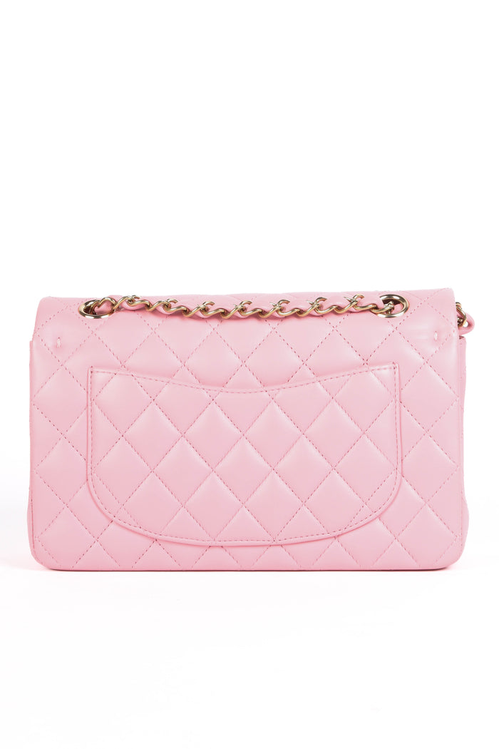 RARE 2020s Chanel Pink Lambskin Leather Small Classic Double Flap Bag