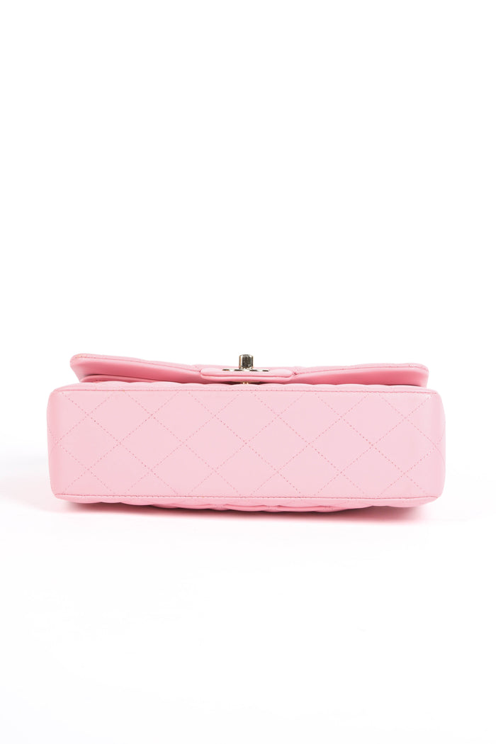 RARE 2020s Chanel Pink Lambskin Leather Small Classic Double Flap Bag