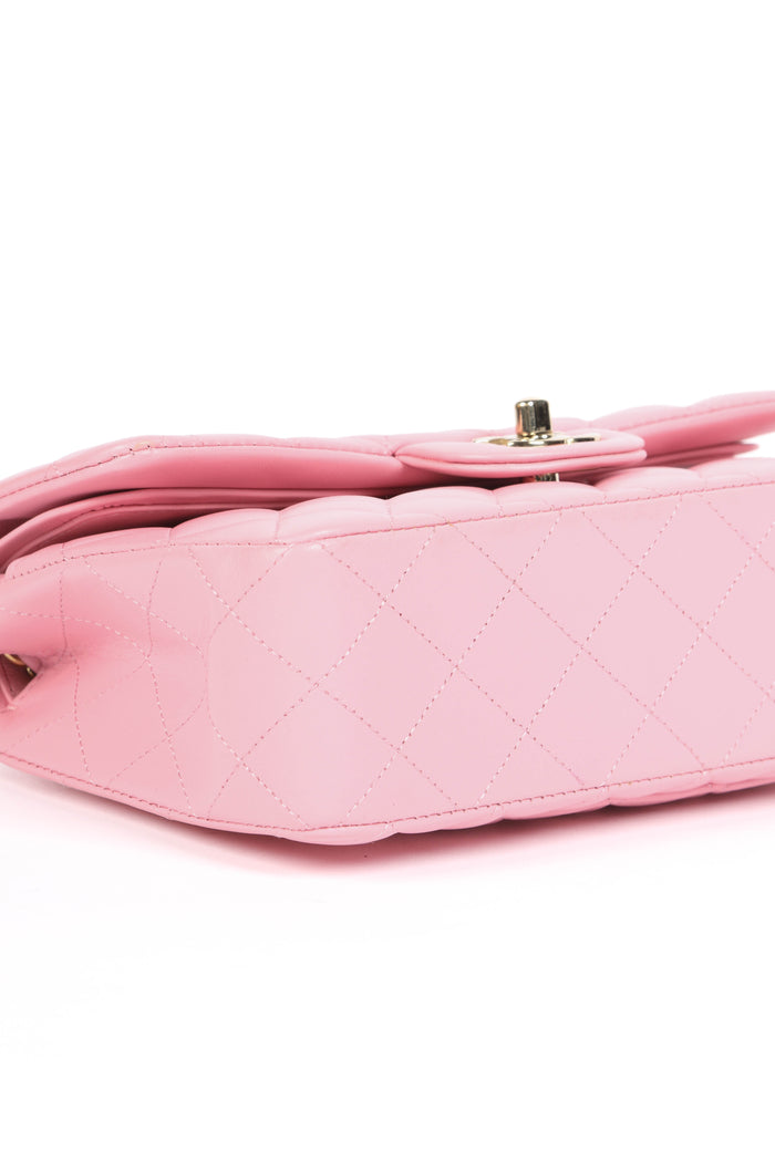 RARE 2020s Chanel Pink Lambskin Leather Small Classic Double Flap Bag