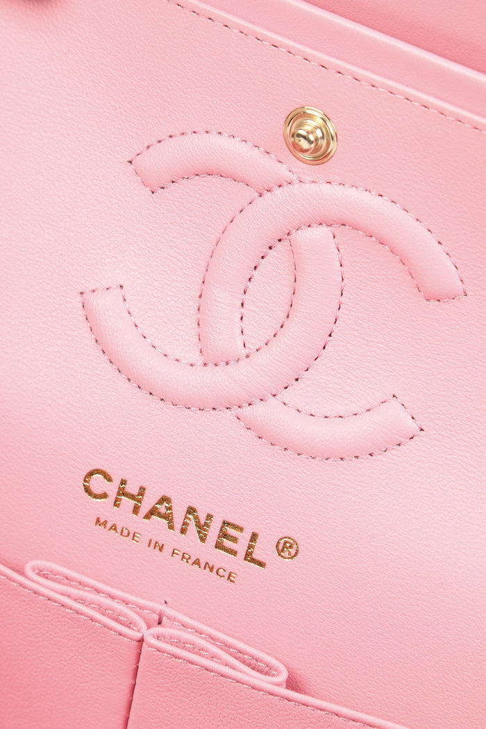 RARE 2020s Chanel Pink Lambskin Leather Small Classic Double Flap Bag