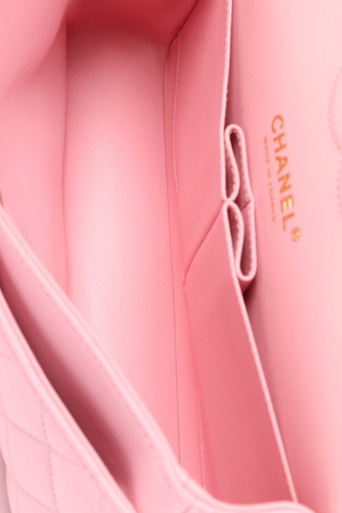 RARE 2020s Chanel Pink Lambskin Leather Small Classic Double Flap Bag