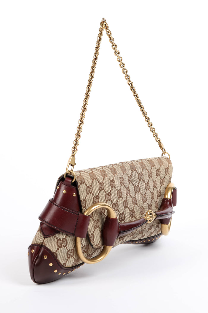 RARE Vintage Gucci Studded GG Monogram Horsebit Shoulder Bag
