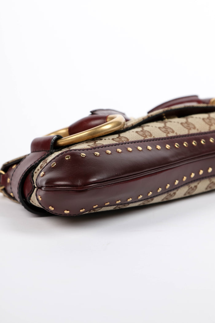 RARE Vintage Gucci Studded GG Monogram Horsebit Shoulder Bag
