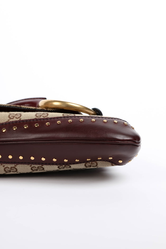RARE Vintage Gucci Studded GG Monogram Horsebit Shoulder Bag