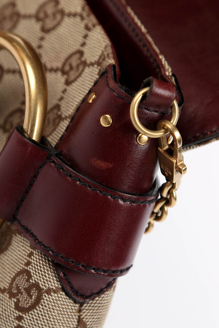 RARE Vintage Gucci Studded GG Monogram Horsebit Shoulder Bag