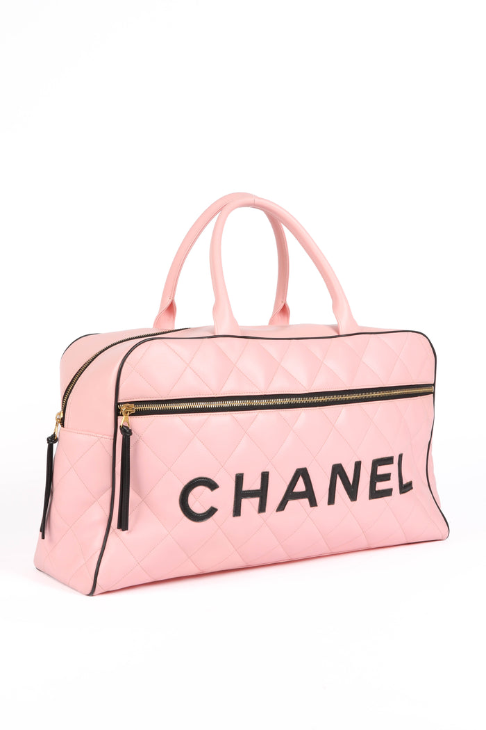 RARE 90s Chanel Pink Quilted Lambskin Bowling Bag