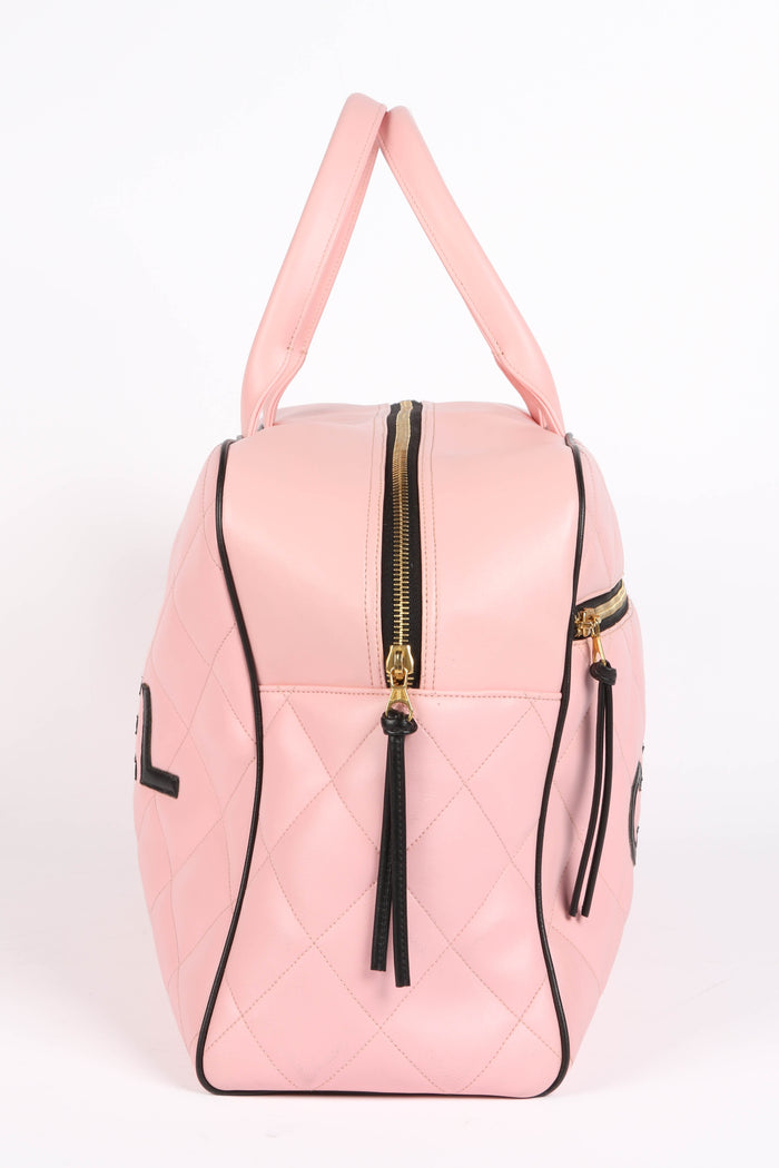 RARE 90s Chanel Pink Quilted Lambskin Bowling Bag