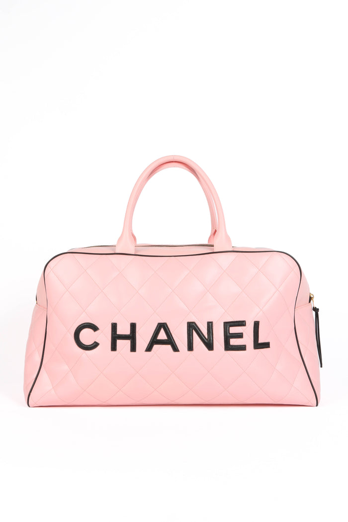 RARE 90s Chanel Pink Quilted Lambskin Bowling Bag