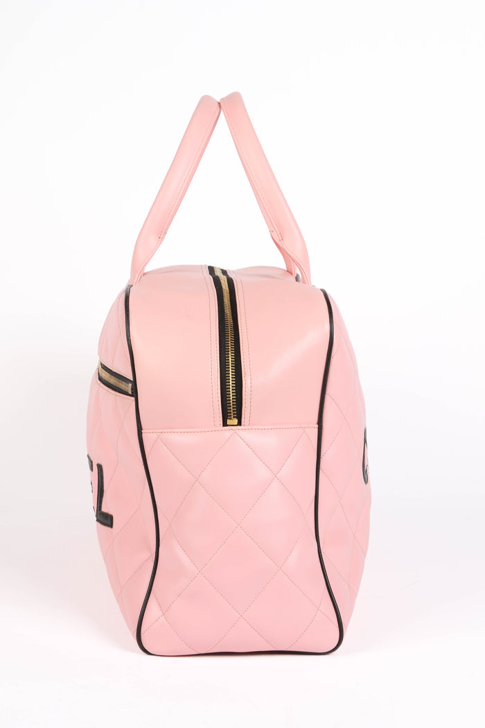 RARE 90s Chanel Pink Quilted Lambskin Bowling Bag