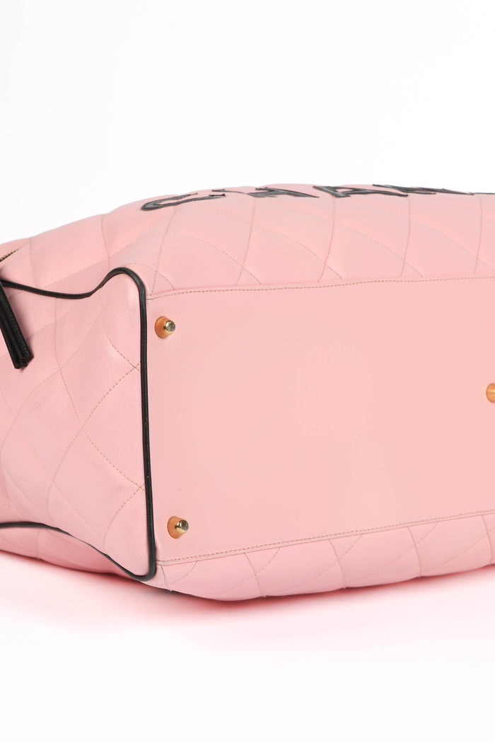 RARE 90s Chanel Pink Quilted Lambskin Bowling Bag