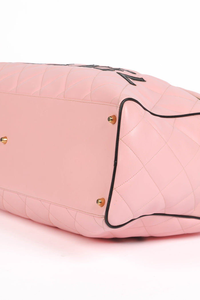 RARE 90s Chanel Pink Quilted Lambskin Bowling Bag